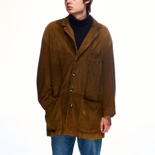 HUGO BOSS Jacket Brown Leather Button Front Mens Coat Size ~ XXL