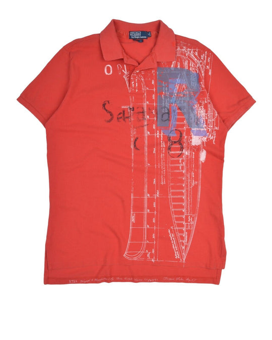 POLO RALPH LAUREN Polo Shirt Red Pique Cotton Men's Custom Fit Big Logo Size L