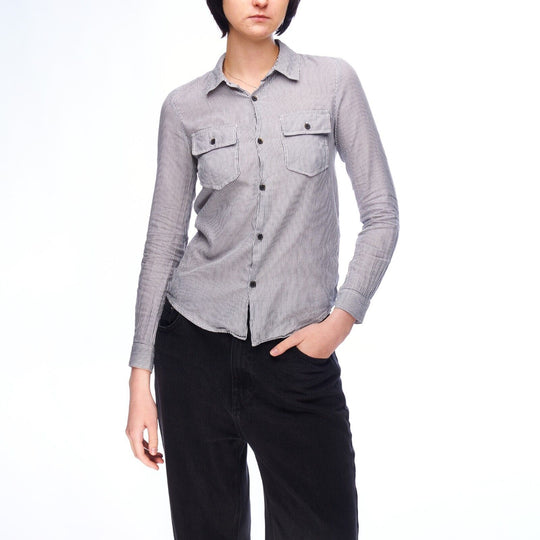 APC Shirt Grey Striped Cotton Women's Button Up Size 34