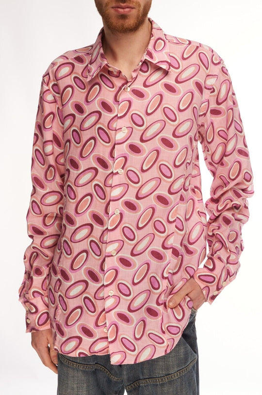 CORNELIANI Italy Shirt Pink Geometric Pattern Ramie Men's Size M