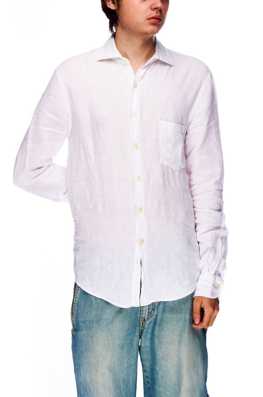 BOGGI Milano Shirt White Linen Men's Regular Fit Button Up Size M
