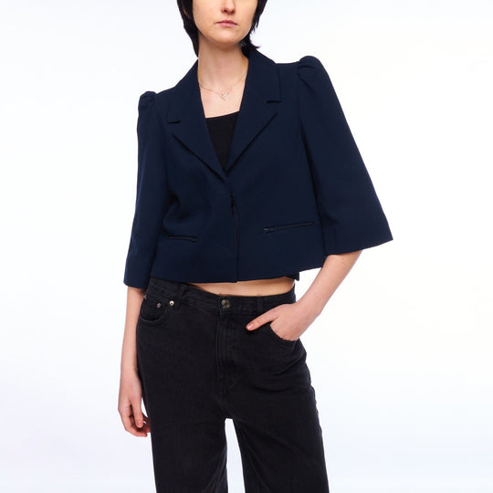 COS Jacket Navy Viscose Women's 3/4 Sleeve Cropped Blazer Size 36
