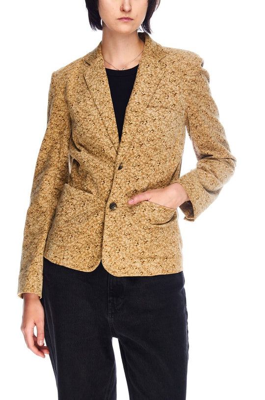 RALPH LAUREN Blazer Beige Corduroy Cotton Women's Floral Print Jacket Size XS
