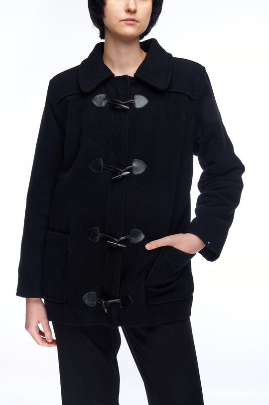 TOMMY HILFIGER Duffle Coat Wool Cashmere Black Women's Jacket Size L