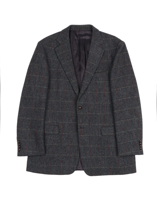 HARRIS TWEED Jacket Gray Herringbone Wool Men's Two Button Blazer Size 42 UK