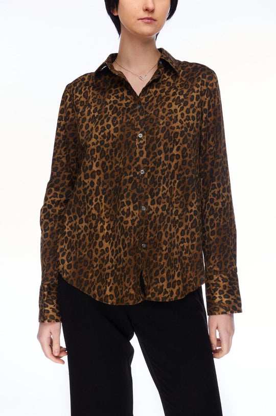RALPH LAUREN Shirt Brown Animal Print Cotton Women's Button Up Size L