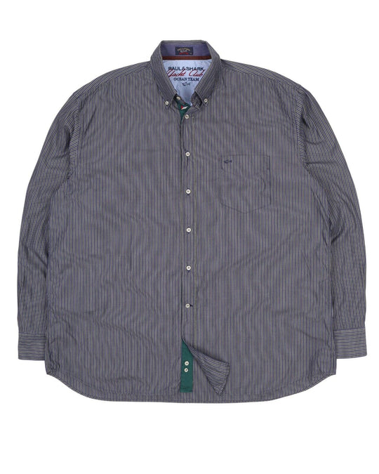 PAUL&SHARK Yachting Shirt Blue Green Stripes Cotton Men's Button Down Size 45