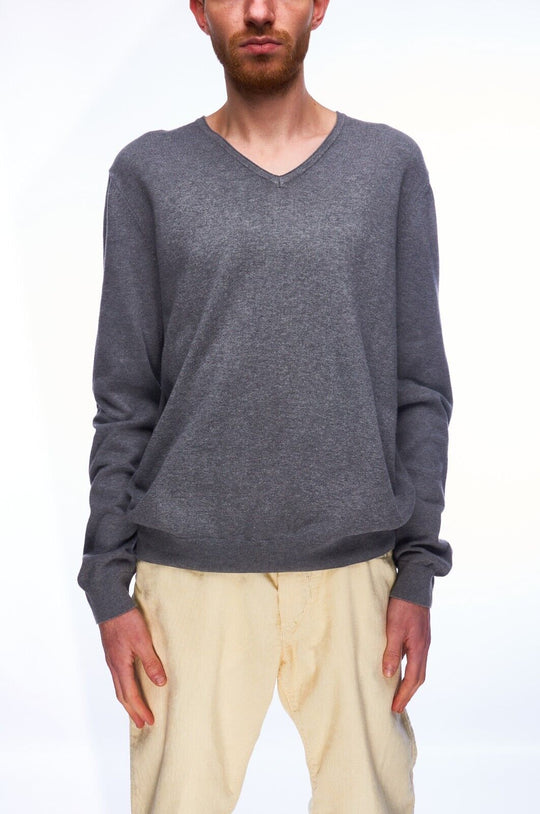 HUGO BOSS V-Neck Sweater Gray Men's Knit Jumper Size L