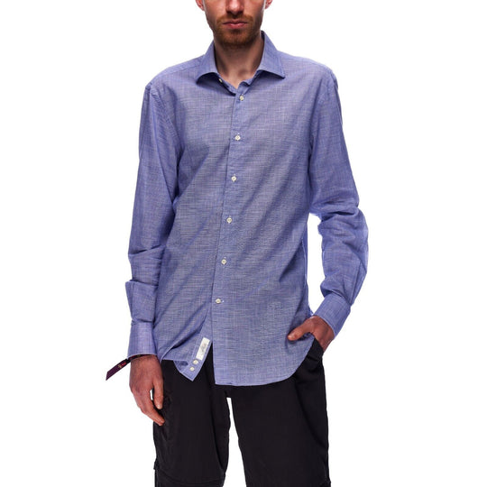 BOGGI Milano Shirt White Navy Print Cotton Men's Button Up Size 40 / 15 3/4