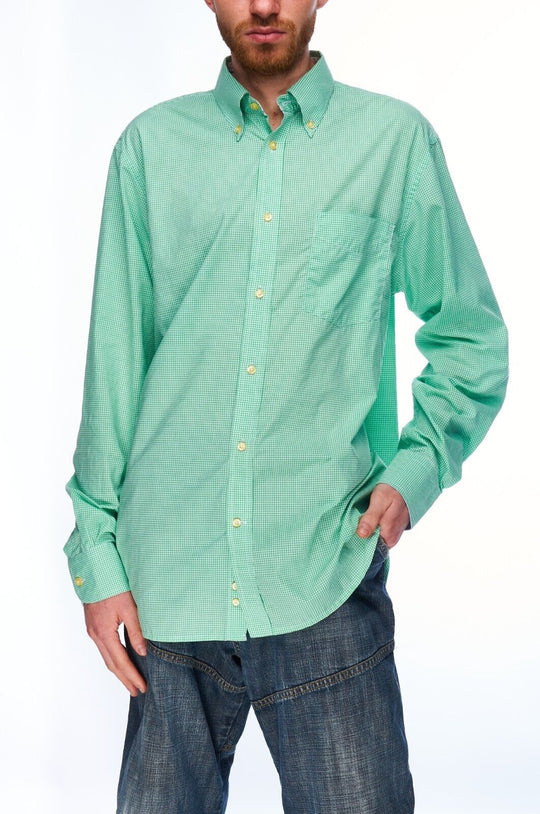 HACKETT London Shirt Green Check Cotton Men's Button Down Size L
