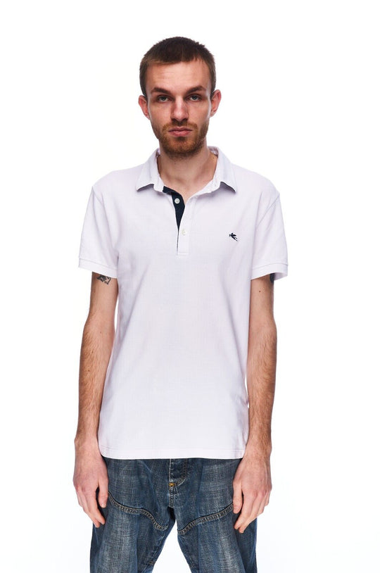 ETRO Polo Shirt White Pique Cotton Men's Short Sleeve Size S