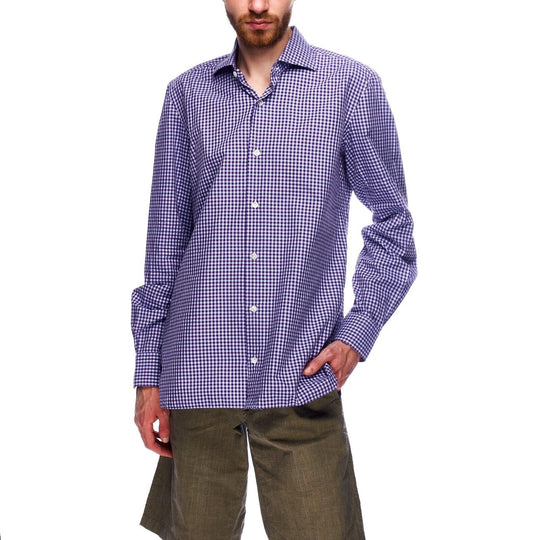 ERRICO FORMICOLA Napoli Shirt White Blue Check Cotton Mens Size 40 / 15.5