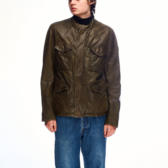 HUGO BOSS ORANGE Jacket Olive Green Leather Mens Size 50 EU / 40 US