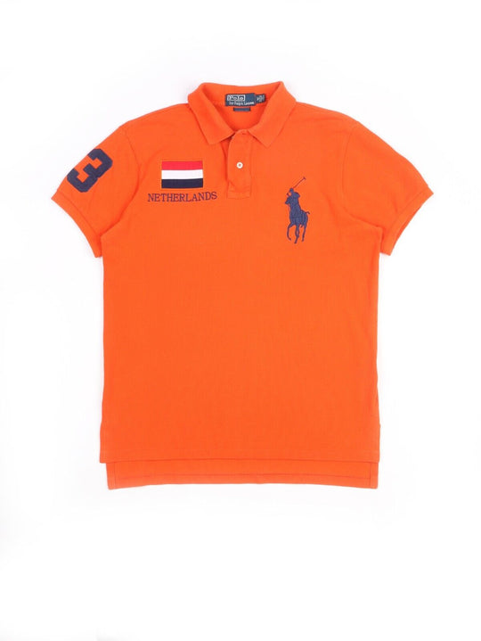 RALPH LAUREN Netherland Polo Shirt Orange Pique Cotton Mens Big Pony Size M