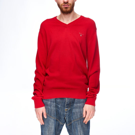 GANT V-Neck Sweater Red Cotton Men's Jumper Size S