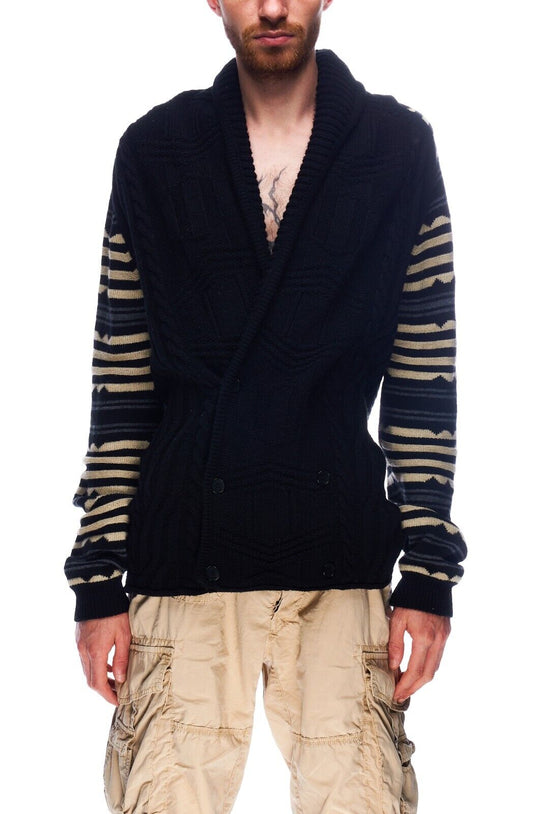 JUST CAVALLI Cardigan Black Wool Men's Double Breasted Size XL