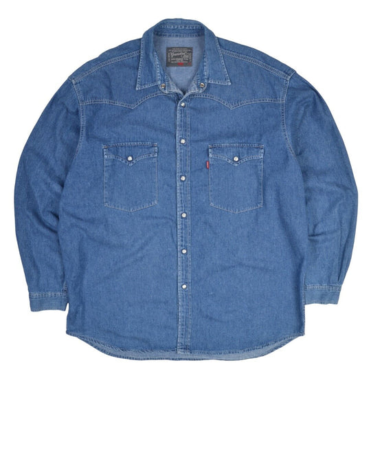Vintage LEVIS Shirt Blue Denim Cotton Men's Button Up Size XL