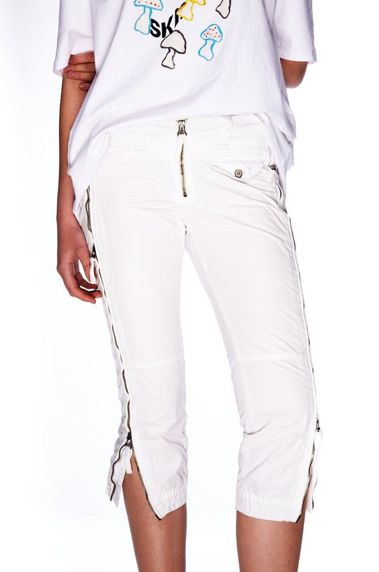 JET SET Pants White Cotton Women's Cropped Zip Leg Breeches Capri Size 27