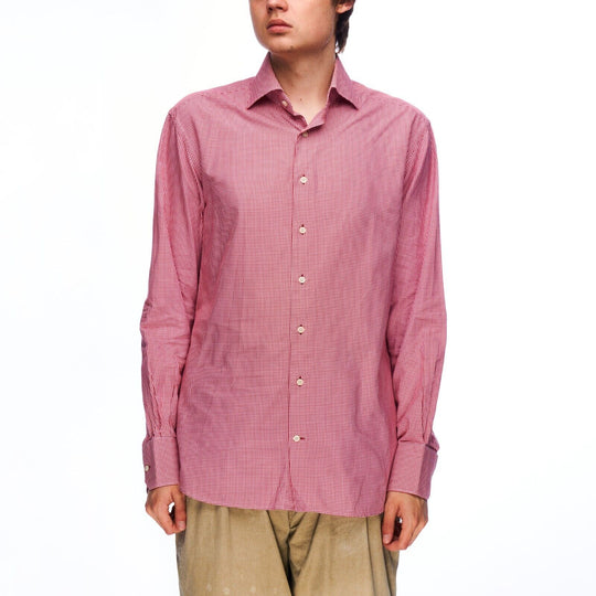 SUITSUPPLY Dress Shirt Red Small Check Cotton Men's Button Up Size 39
