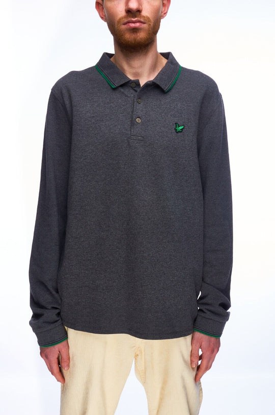 LYLE & SCOTT Polo Shirt Gray Cotton Men's Long Sleeve Size XL