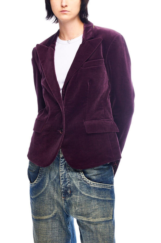 ETRO Milano Blazer Purple Velour Cotton Women's Jacket Size 46 IT