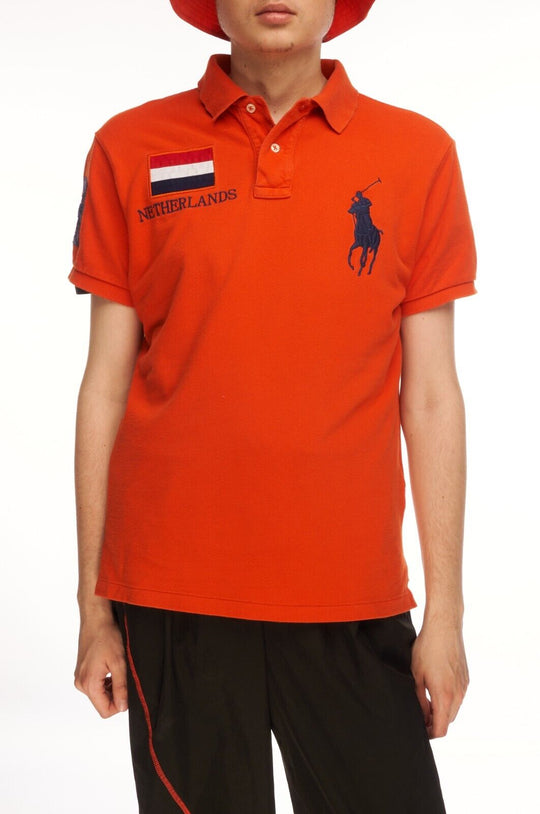 POLO RALPH LAUREN Polo Shirt Orange Cotton Men's Short Sleeve Size M
