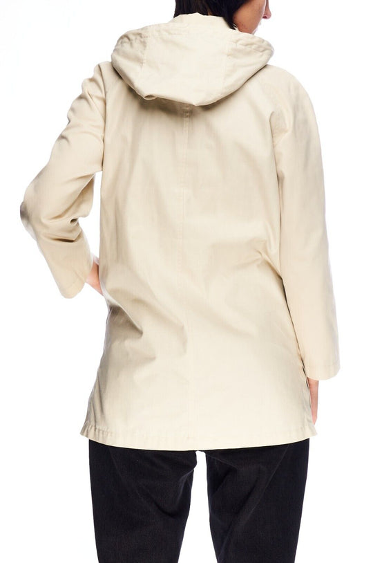 AQUASCUTUM London Hooded Jacket Beige Cotton Women's Snap Coat Size S