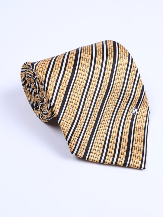 Vintage DUNHILL Tie Silk Gold Bricks Navy Blue Striped Mens Necktie