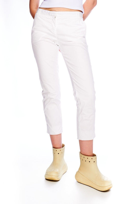 FABIANA FILIPPI Cropped Pants White Cotton Women's Slim Trousers Size 10 / S