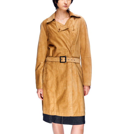 UNITED COLORS OF BENETTON Brown Leather Belted Womens Trench Coat Size 44