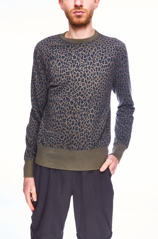 YMC Crew Neck Sweater Grey Cotton Animal Print Men's Long Sleeve Size S