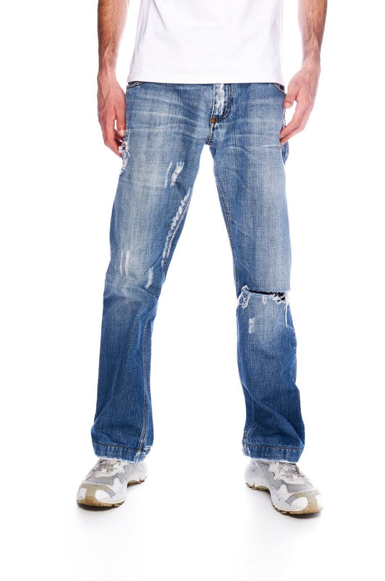 DOLCE & GABBANA Distressed Jeans Navy Denim Cotton Men's Loose Fit Pants Size 48