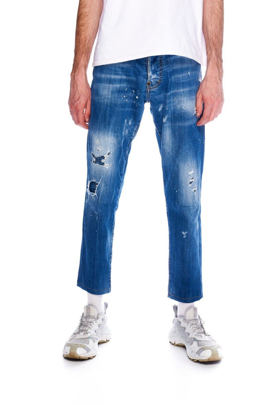 DSQUARED2 Jeans Blue Denim Cotton Men's Distressed Straight Pants Size 48