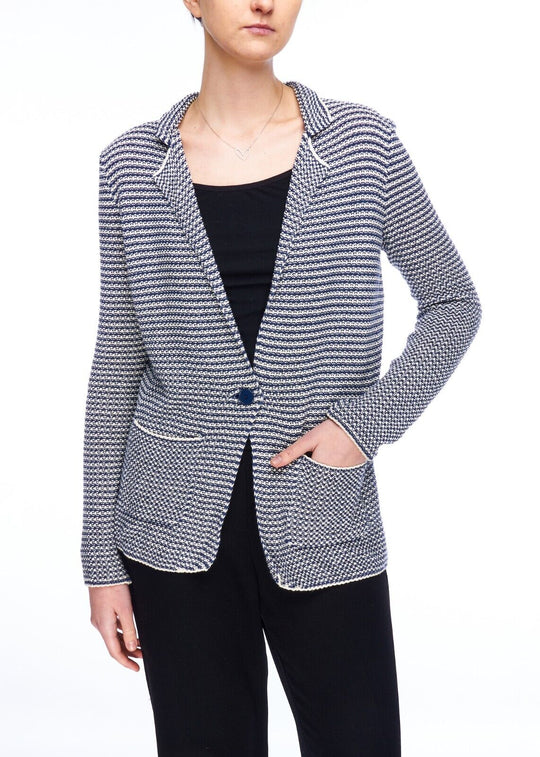 MAX&CO Knit Blazer Jacket Navy Striped Linen Cotton Women's One Button Size S