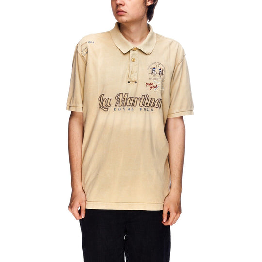 LA MARTINA Polo Shirt Beige Cotton Men's Big Logo  Size XXL