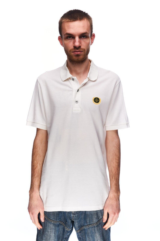 STONE ISLAND Polo Shirt White Men's Logo T-Shirt Size ~L