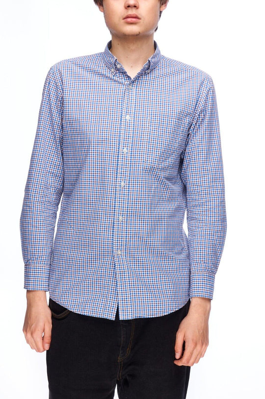 UNIQLO Shirt Navy Check Cotton Men's Button Down Size M