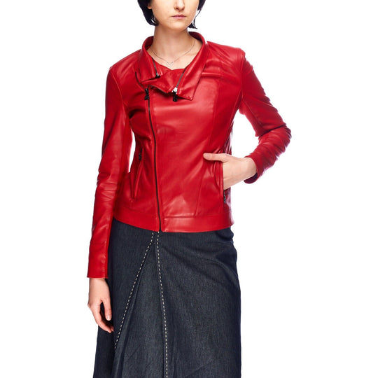 DESIGUAL Jacket Red Faux Leather Asymmetrical Full Zip Womens Size 36