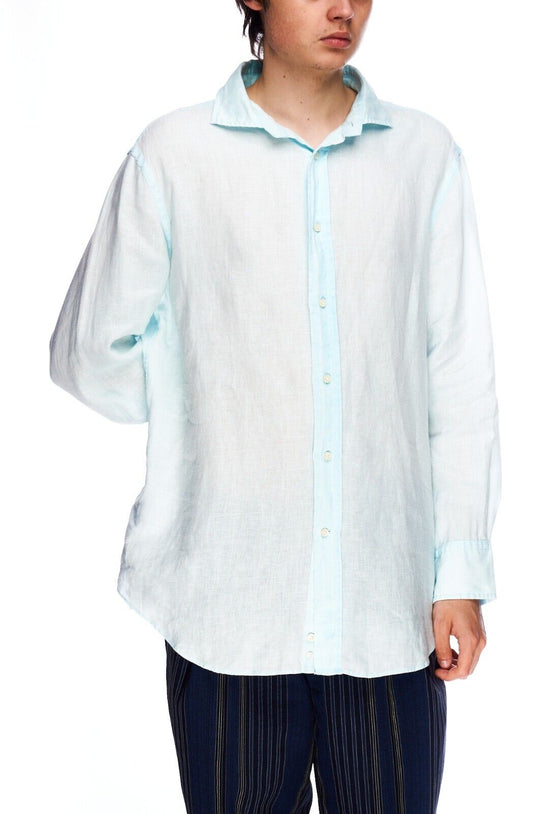 BOGGI Milano Shirt Blue Linen Men's Button Up Size XL