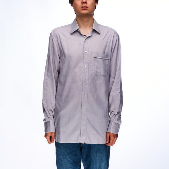 LANVIN Classique Shirt Gray Cotton Men's Button Up Size 40