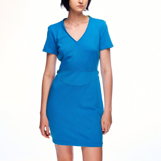 VERSACE Jeans Pencil Dress Blue Viscose Women's V-Neck Size 32