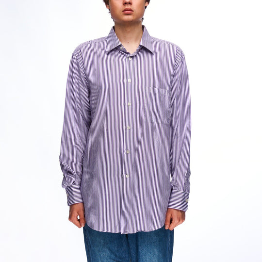 PAL ZILERI Dress Shirt Purple Striped Cotton Men's Button Up Size 43 / 17