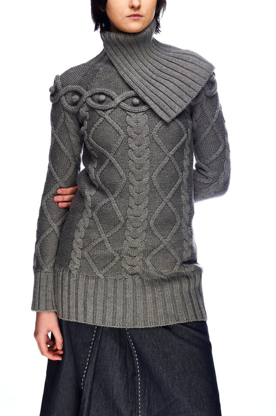 BARBOUR by TEMPERLEY Sweater Grey Wool Women's Cable Knit Jumper Size S