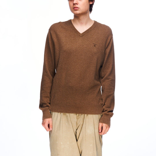GANT V-Neck Sweater Brown Cotton Men's Knit Jumper Size M