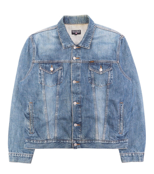 RALPH LAUREN Polo Jeans Trucker Jacket Blue Denim Cotton Men's Indigo Size L