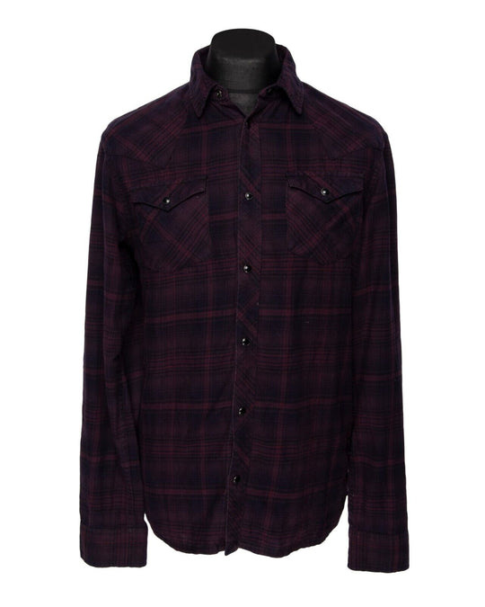 ALLSAINTS Wolfson Ls Shirt Purple Burgundy Check Cotton Men's Button Up Size S