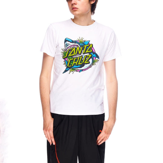SANTA CRUZ Tee Shirt White Cotton Shark Logo Mens T-Shirt Size S