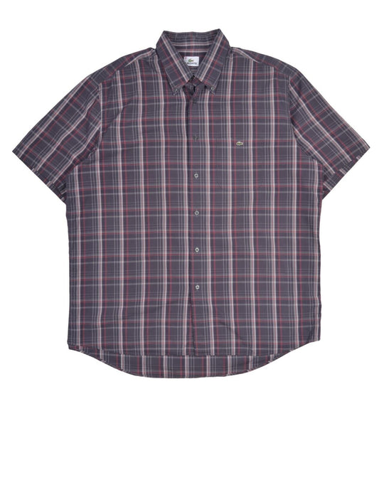 LACOSTE Shirt Blue Check Cotton Men's Short Sleeve Size 45