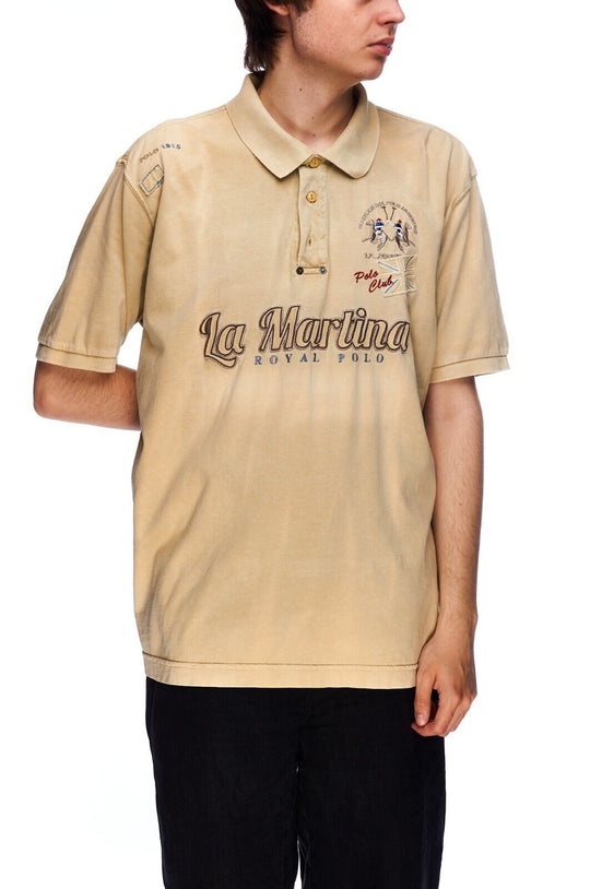 LA MARTINA Polo Shirt Beige Big Logo Cotton Men's Size XXL