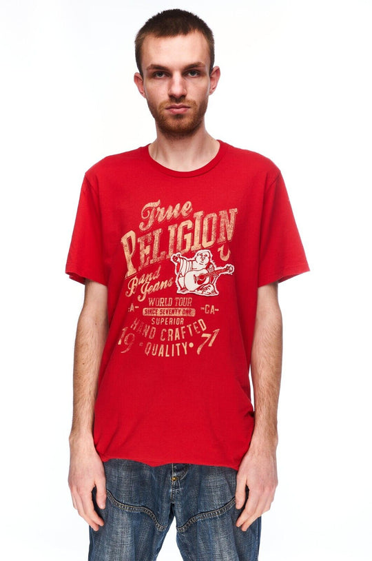 TRUE RELIGION T-Shirt Red Cotton Men's Short Sleeve Top Size L